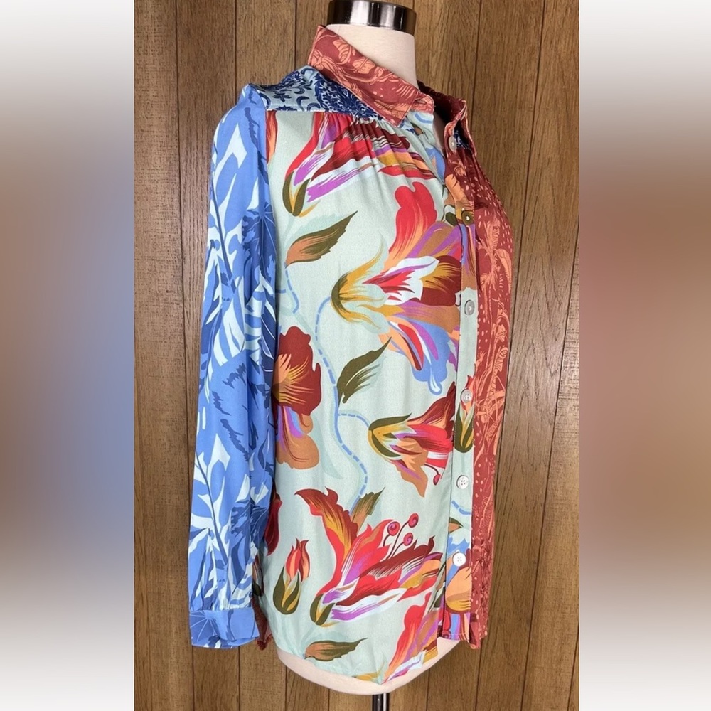 Soft Surrounding Mixed Pattern Button Up Blouse W… - image 7